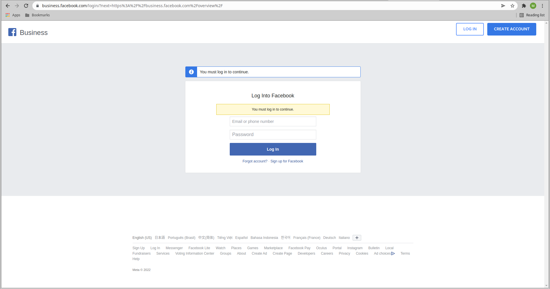 Create Account Facebook Business Manager Account Step 1