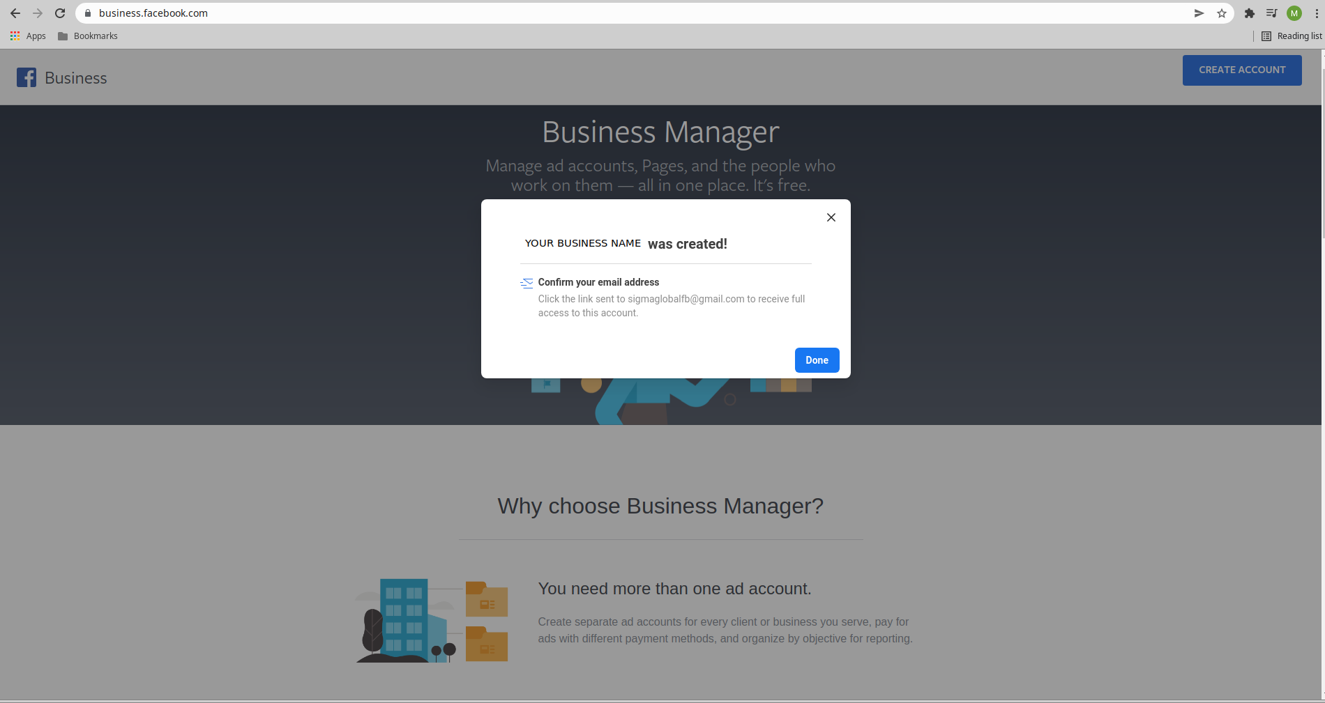 Create Account Facebook Business Manager Account Step 3