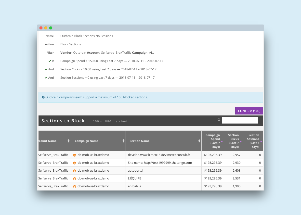 outbrain block sections no sessions