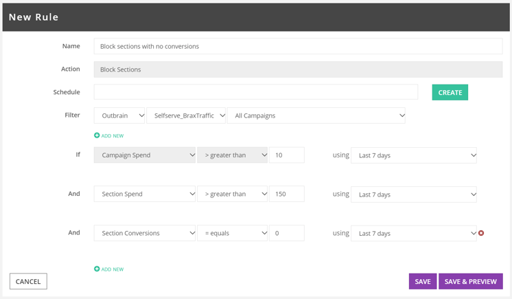 Block section with no conversions rule