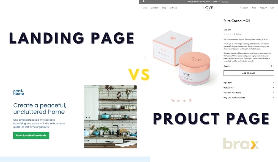 landing page vs product page