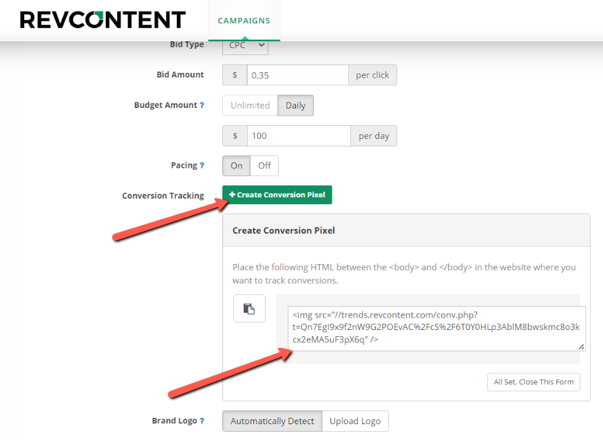 revcontent conversion tracking