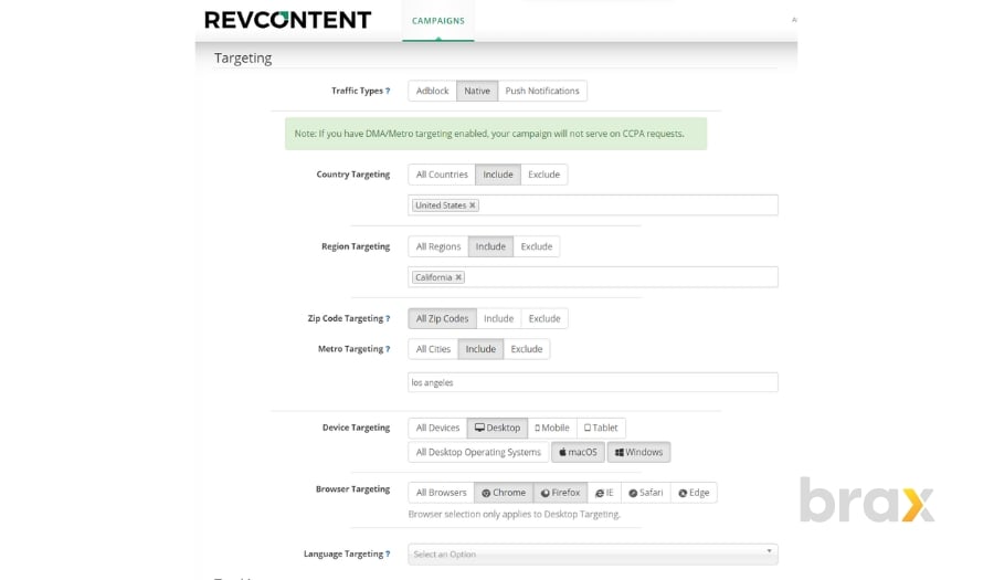 revcontent targeting options